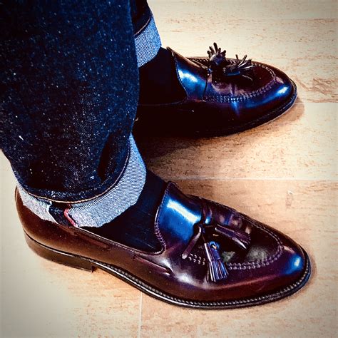 cordovan shoes with black pants.